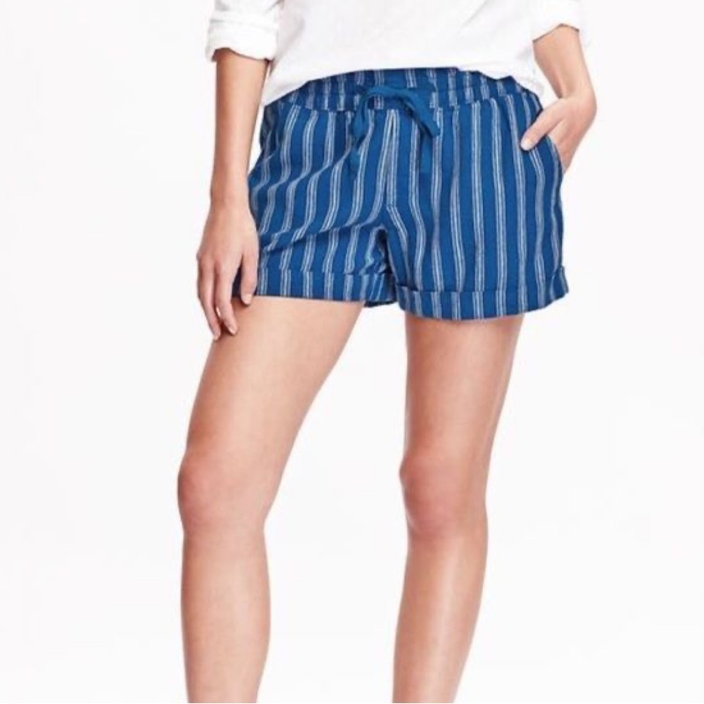 Old Navy Linen Blue Striped Shorts Size Large